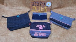 Nécessaires em tecido tipo jeans.